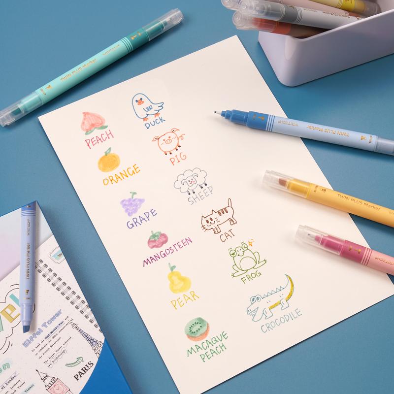 WRITECH Dual Tip Highlighter Aesthetic Fine & Chisel Tip Vintage Marker Highlighters  No Bleed & Smear for Bible Highlighting Assorted Colors 12ct