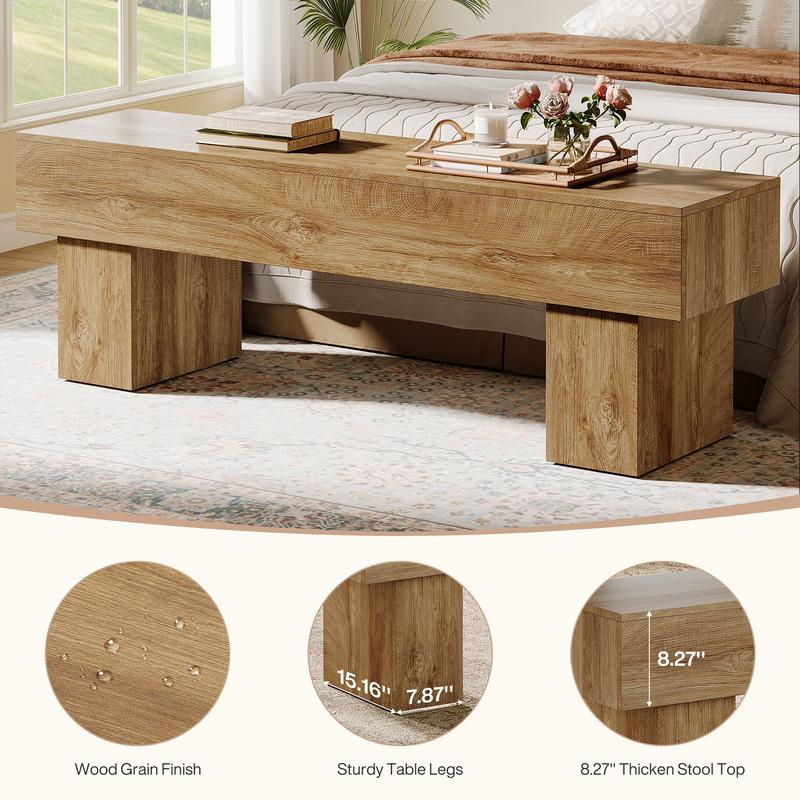 LITTLE TREE 63“ Extra Long Dining Bench, Farmhouse Wooden Entryway Bench, Indoor End of Bed Bench for Bedroom, Living Room, Dining Room, Hallway, Light Brown LITTLE TREE 63“ Extra Long Dining Bench, Farmhouse Wooden Entryway Bench, Indoor End of Bed Bench for Bedroom, Living Room, Dining Room, Hallway, Light Brown