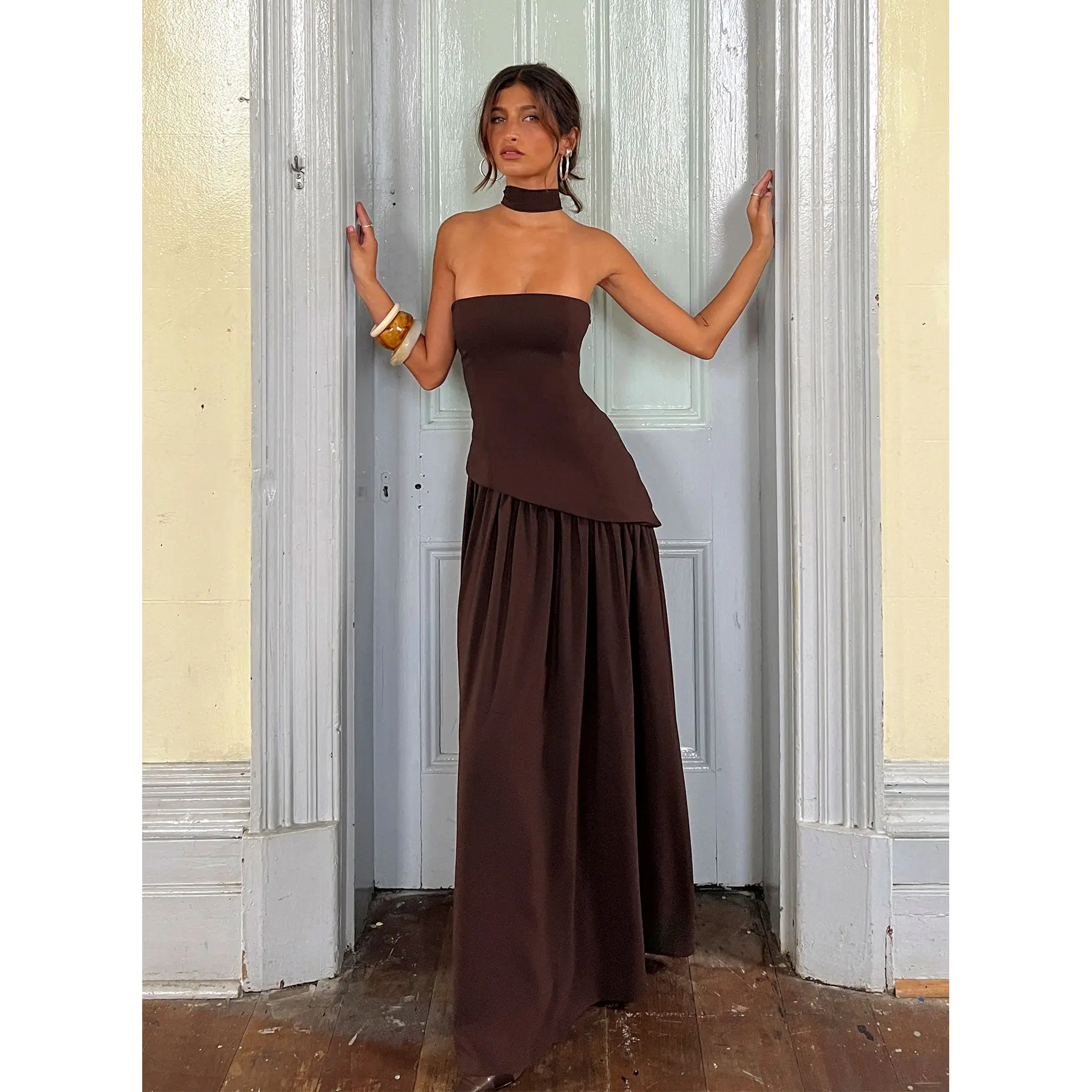 Odela Strapless Drop Waist Maxi Dress Chocolate - TikTok Shop Odela Strapless Drop Waist Maxi Dress Chocolate - TikTok Shop