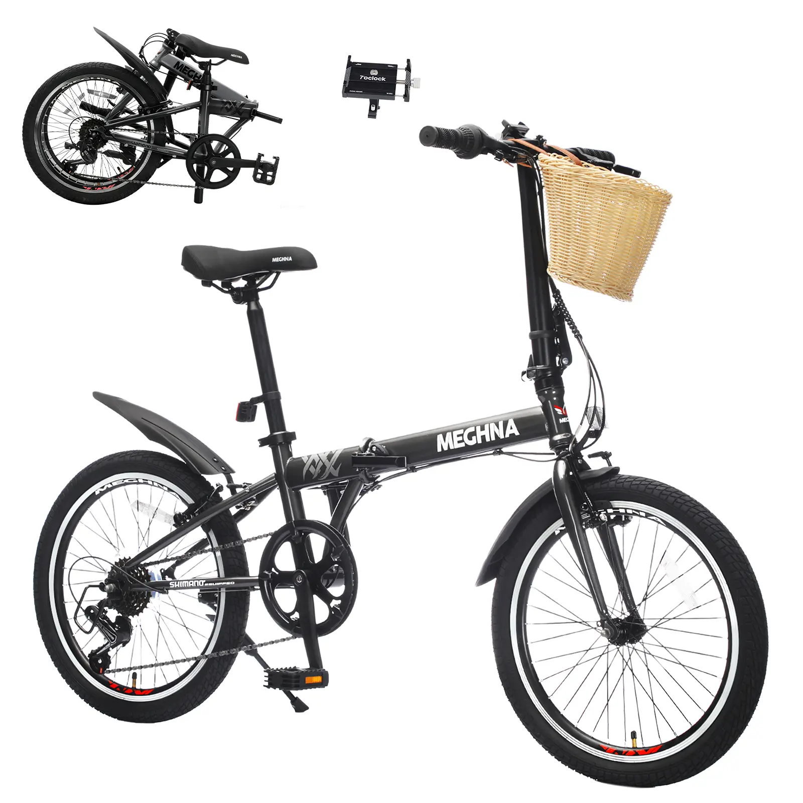 20 Inch Folding Bike for Adults Men Women, 6-Speed City Commuter Bicycle with Basket, Phone Holder, Fenders, Steel Frame, Dual V-Brake, Portable Compact Foldable Cycle for Urban Travel, Outdoor Riding, Multiple Color Options, Living Room Table f