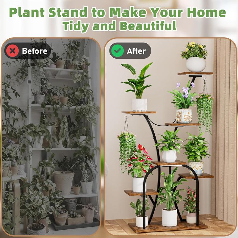 POZILAN Plant Stand Indoor with Grow Lights, 7 Tiered Plant Shelf Indoor, 50'' Corner Plant Stands for Indoor Plants, Metal Plant Display Shelves Lighted Flower Holder, Plant Rack for Living Room