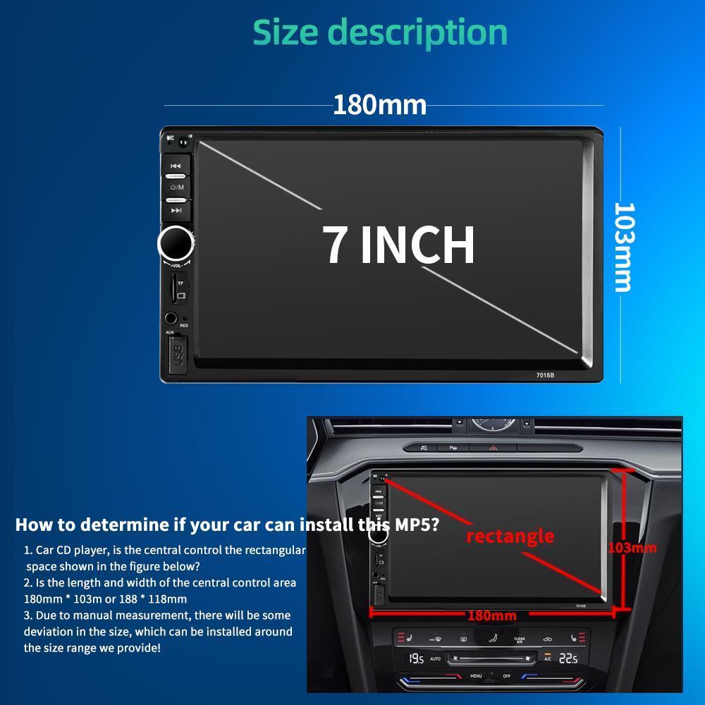 Dual Din Car Audio 7 Inch Touch Screen with Bluetooth Reversing Camera, USB, AUX, Auto Radio, MP5, MP4, MP3, MP3 Player, 12LED Rear Camera
