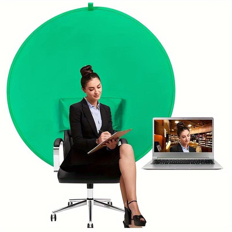 [Portable Green Screen] Foldable Polyester Portable Round Green Screen Chair Backdrop for Video Conferencing and Live Streaming - Easy Carry Handle