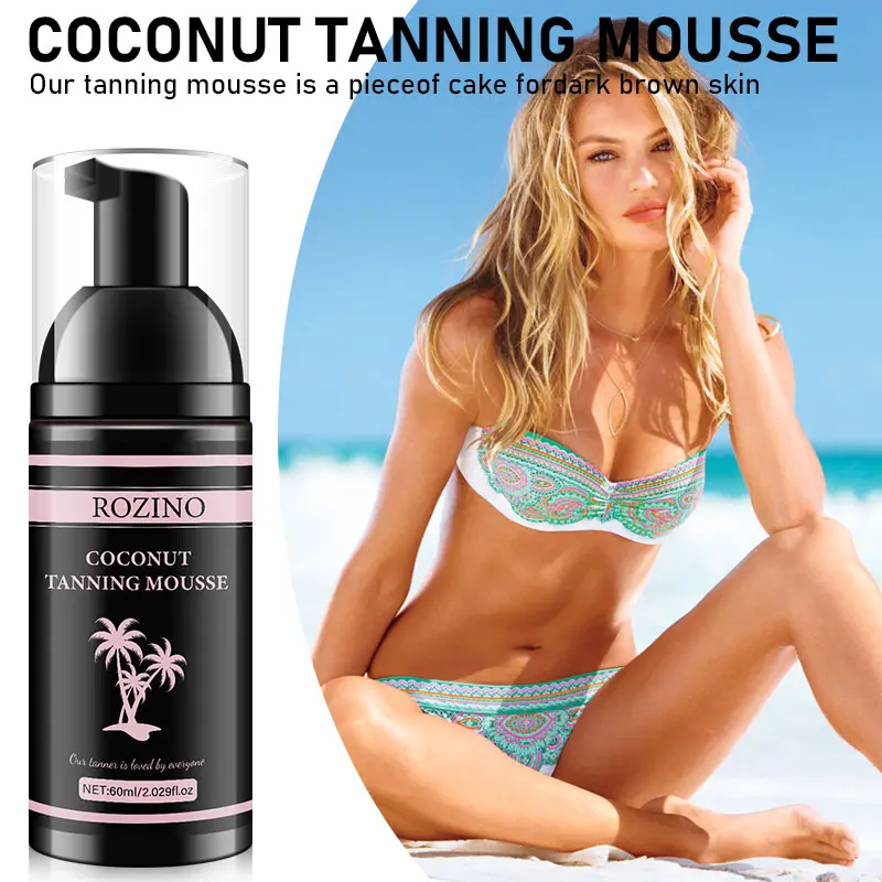 Rozino Coconut Tanning Mousse - Moisturizing & Bronzing Formula for All Skin Types - 60ml - Achieve Sun-Kissed Look Effortlessly