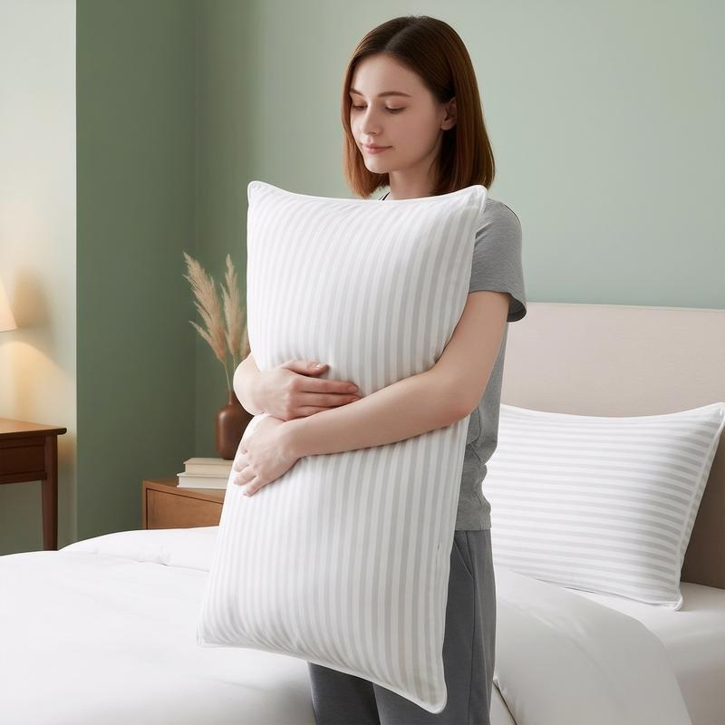 【New Year Deal】Utopia Bedding Premium Striped Bed Pillows for Back Stomach & Side Sleepers - Polycotton Soft Breathable Covers, No-Shift Construction, White, Pack of 2 - Polyester - Supportive Memory Foam