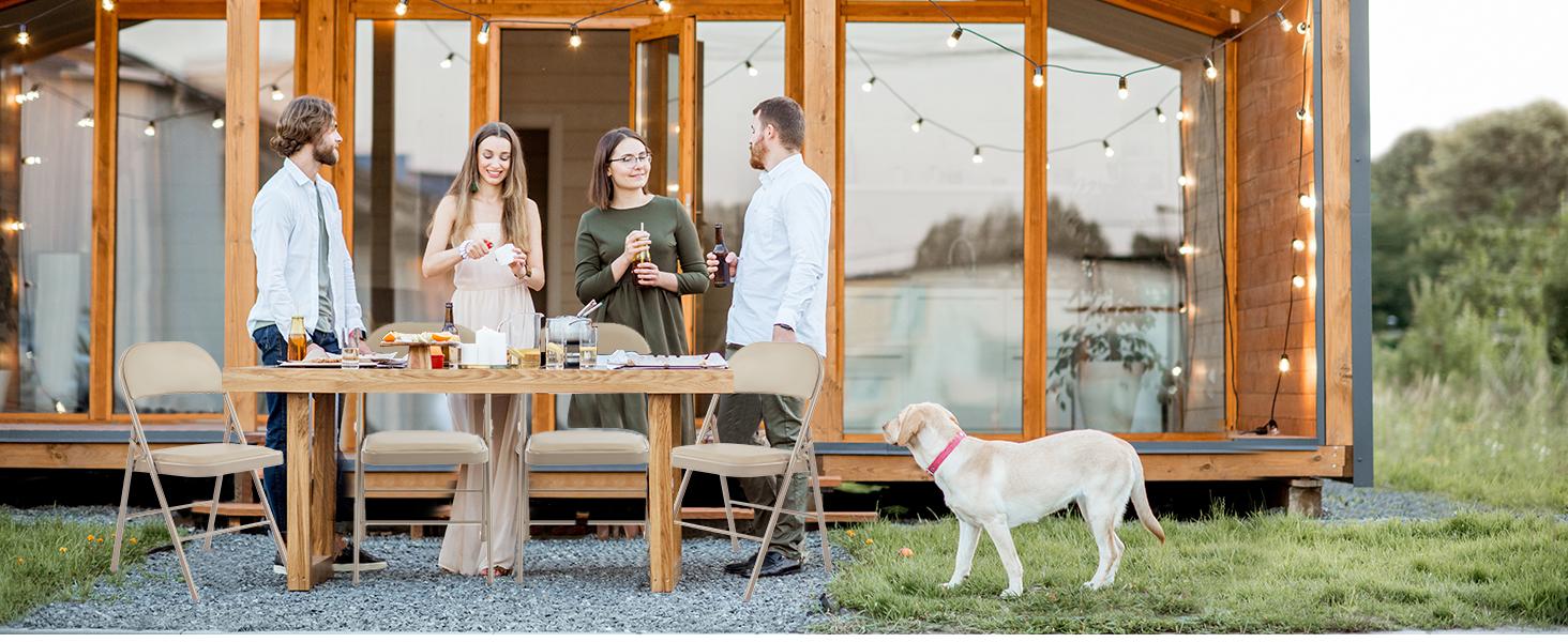 Folding Chair, Leather Padded Folding Chairs, Sturdy Metal Foldable Chairs, Outdoor and Indoor, for Home, Office, Party