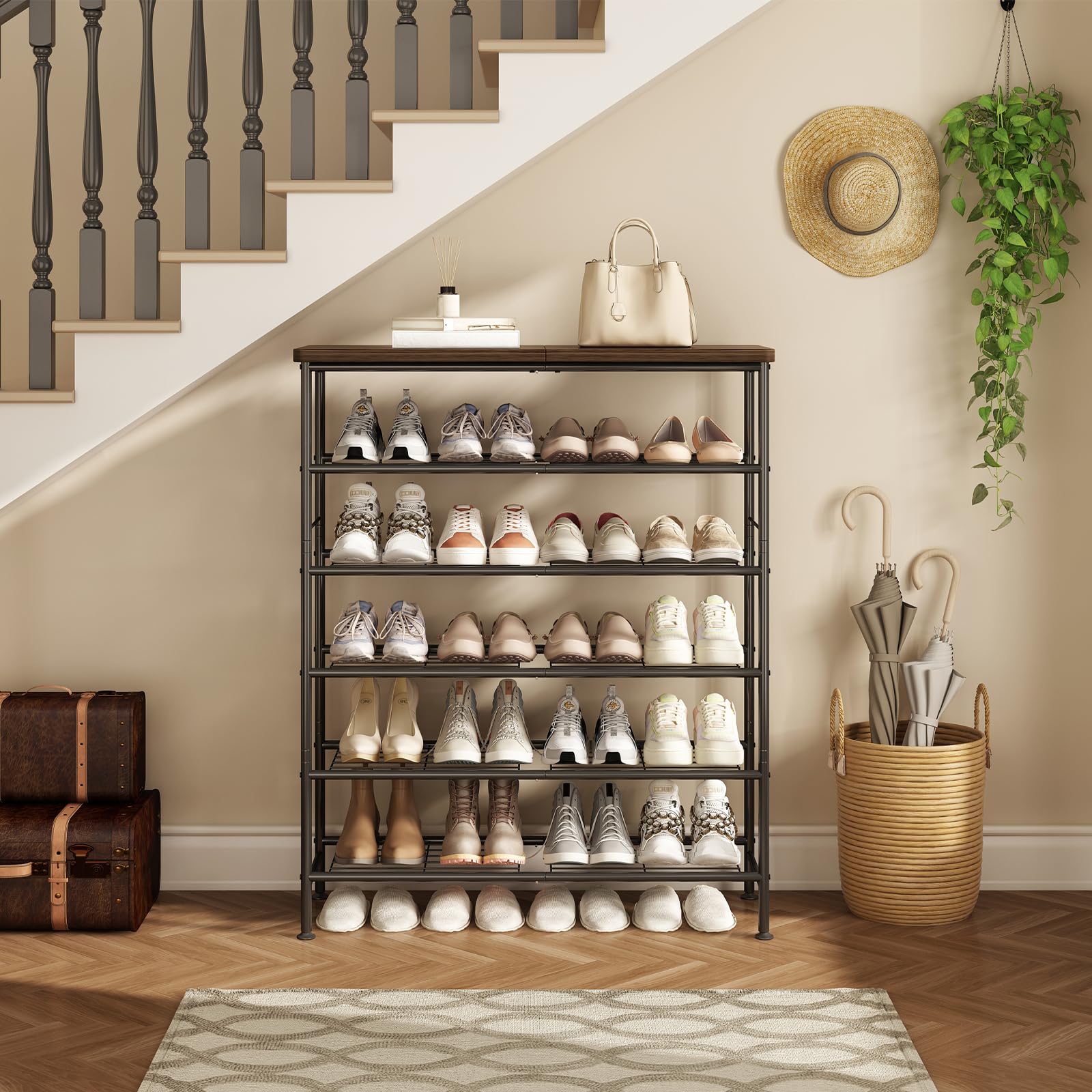 dealsforyoudays Shoe Rack 4 Tier 5 Tier 6 Tier Organizer for Closet Entryway Free Standing Metal Storage Shoe Shelf with MDF Top Board