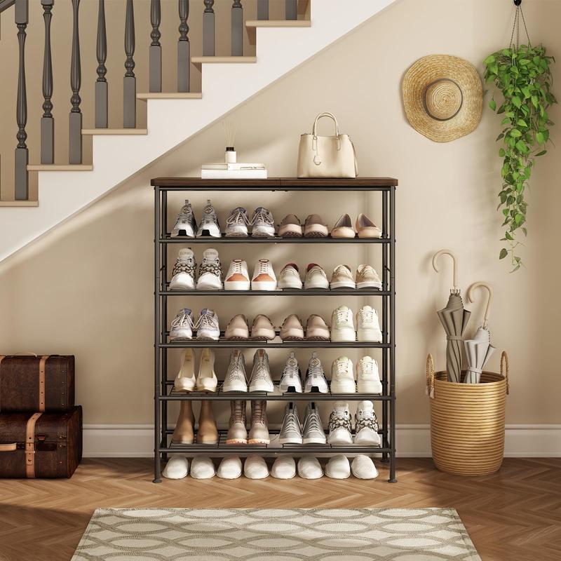 dealsforyoudays Shoe Rack 4 Tier 5 Tier 6 Tier Organizer for Closet Entryway Free Standing Metal Storage Shoe Shelf with MDF Top Board