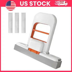 Mini Foldable Desktop Mop for Small Spaces, Portable Sponge Mop with One-Hand Squeeze Handle & Replaceable Head | Wet & Dry Cleaning for Kitchen, Bathroom, Countertops, Tile, Glass, Car Interior, Office, Dorm | Compact Space-Saving Cleaning Tool (White)