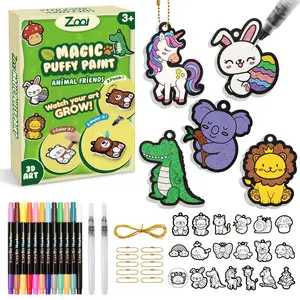 ZOOI Aqua Puffs 3D Art Kit, Including 19 Designs, 12 Dual-Tip 24 Color Markers, 2 Water Pens, 10 Gold Chains, 2 Gold Strings, Magical 3D Effect Texture Painting Kit, toy for Kids