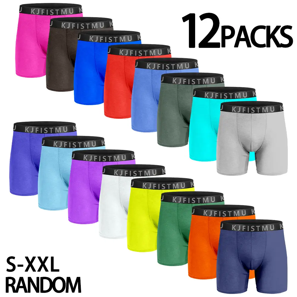 KJFISTMU 12-Pack Solid Color Men's Breathable Boxer Briefs, Moisture-Wicking and Lightweight, Soft and Stretchy Daily Casual Boxers | Comfortable and Close-Fitting, a Great Gift for Boyfriend or Husband Boxer Briefs Set Underwear Boxers