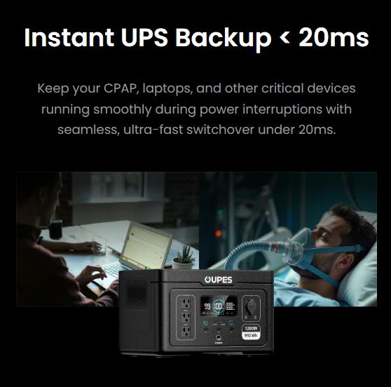 OUPES Exodus 1200W 992Wh Portable Power Station 1200W Surge LiFePO4 Solar Generator Battery 23.25lbs 0-100% in 1 Hour for RV Outdoors Camping Home Backup