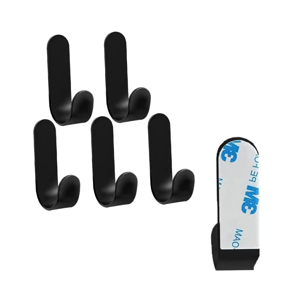 5-Pack Heavy Duty Self Adhesive Wall Mounted Metal J Hooks - Rustproof Anti-Drop Hook Extension, Sturdy Bathroom Organizing Accessories for Hanging Coat, Robe, Bag, Towel (Bathroom, Kitchen Use)