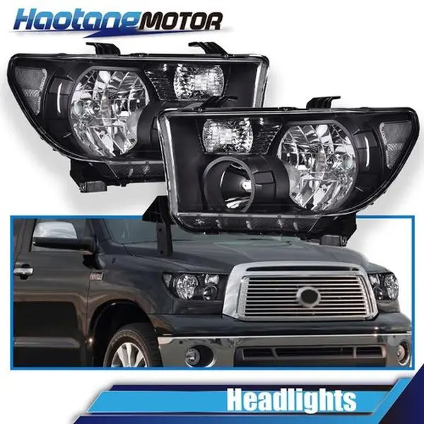 CROSSDESIGN Headlights Fit For 2007-2013 Toyota Tundra 2008-2017 Sequoia  Headlamp Clear Lens