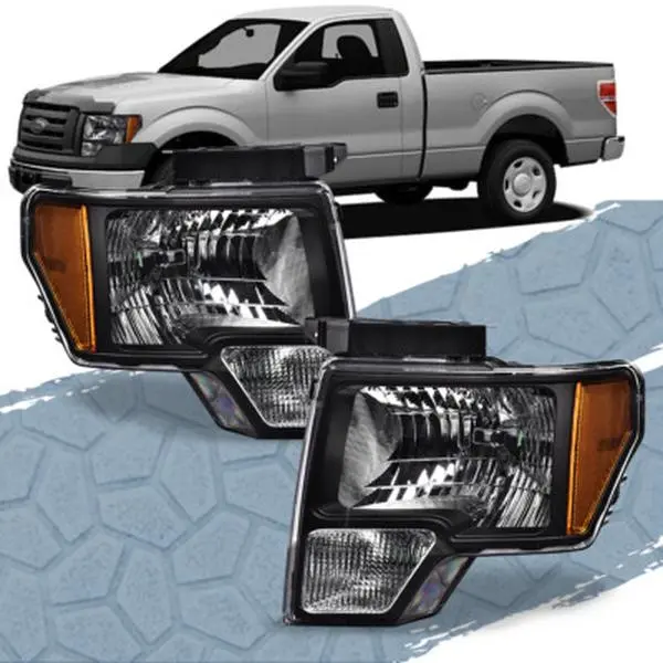 CROSSDESIGN Black Aftermarket Headlight Replacement Pair (Left & Right) for 09-14 Ford F150 US, Automotive Headlight Assemblies, Car Exterior Upgrade Cars Accessories