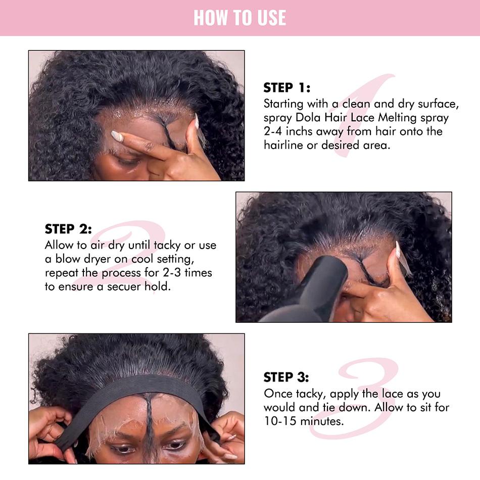 Dolahair Lace Melting & Holding Spray Glueless Hair Adhesive for Wigs Glueless Install Lace Front Wig Spray Wig Melting Bnad Haircare Gentle on Skin