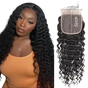 Human Hair Deep Wave 5x5 HD Lace Closure with 4x4 Lace Closure Natural Look