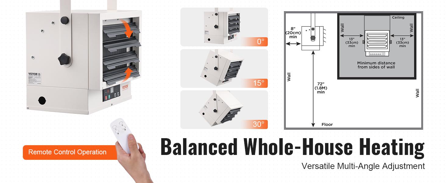 VEVOR Electric Garage Heater,  7500-Watt Digital Fan-Forced Wall/Ceiling Mount Shop Heater, with Remote Control Overheat Protection, Hardwired Heater with 9-Hour Timer, Ideal for Workshop, ETL Listed