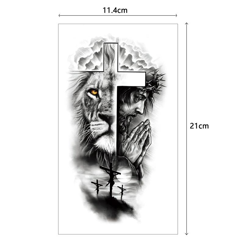 Teens 36 Sheets Large Black Arm Temporary Tattoos For Men Forearm Women Thigh, Half Sleeve Animals Lion Tiger Wolf Temp Tattoo Stickers Adults, Death Skull Compass Flower Fake Tattoos That Look Real Durable Realistic Waterproof Arm Tattoos fake totem
