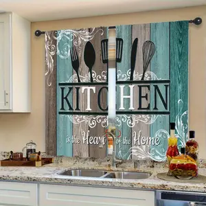 Set of 2 Farmhouse-Style Curtains for Kitchen Windows, Featuring Retro Art Decor Suitable for The Kitchen, Living Room, Bedroom, Bathroom, Or Playroom. These Blackout Curtains Provide Privacy And Are Designed to Hang on a Rod, Enhancing Home Decor