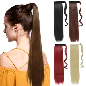Straight Wrap Ponytail Extension Long Straight Wrap Around Ponytails for Women Clip in Ponytail Hair Extensions Synthetic Brown Pony Tails Hairpieces Daily