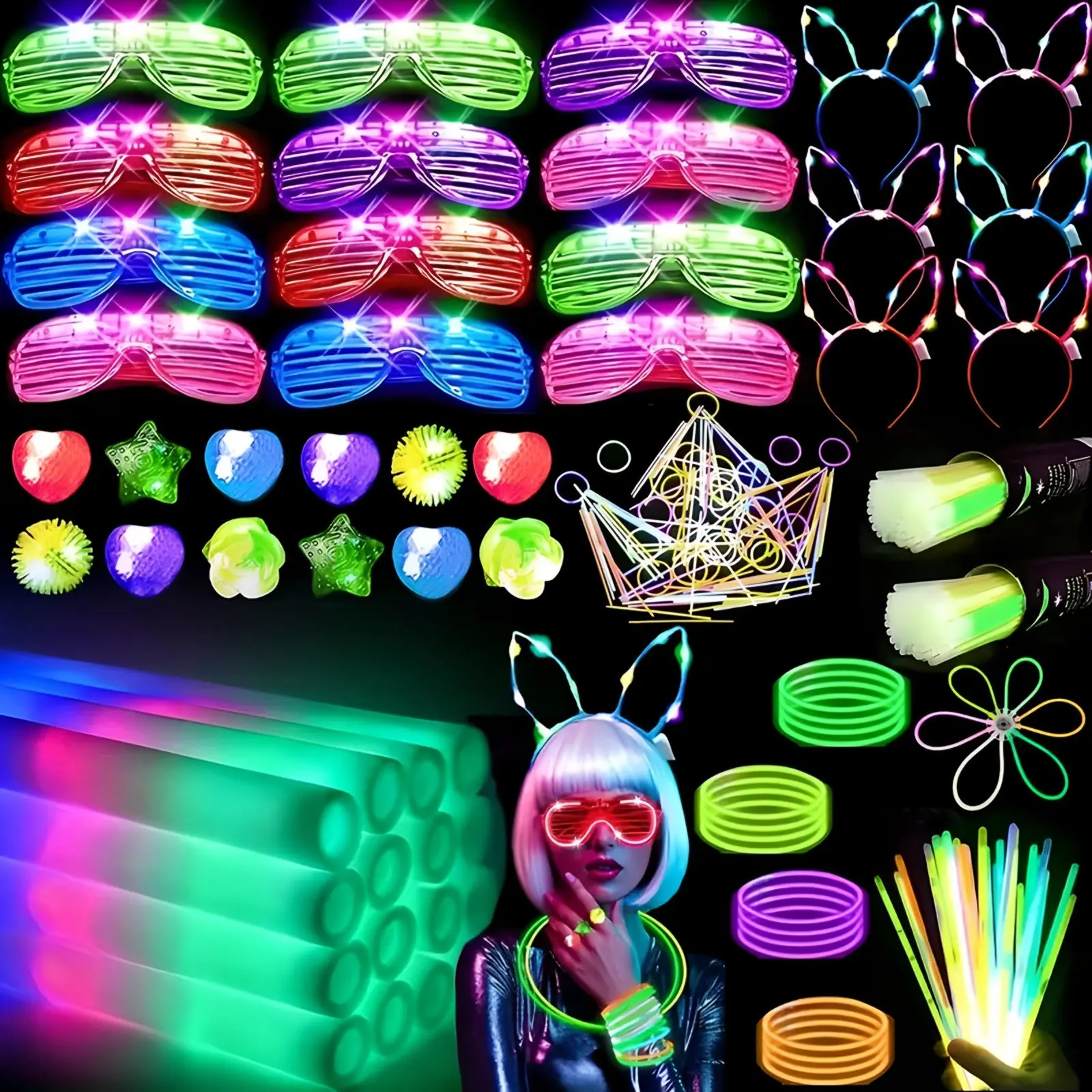 MICRENCY 142-piece Glow Party Set: 12 foam glow sticks, 12 LED glasses, 100 glow sticks, 12 finger lights, 6 glow headbands, Gifts, Party Supplies summerwins