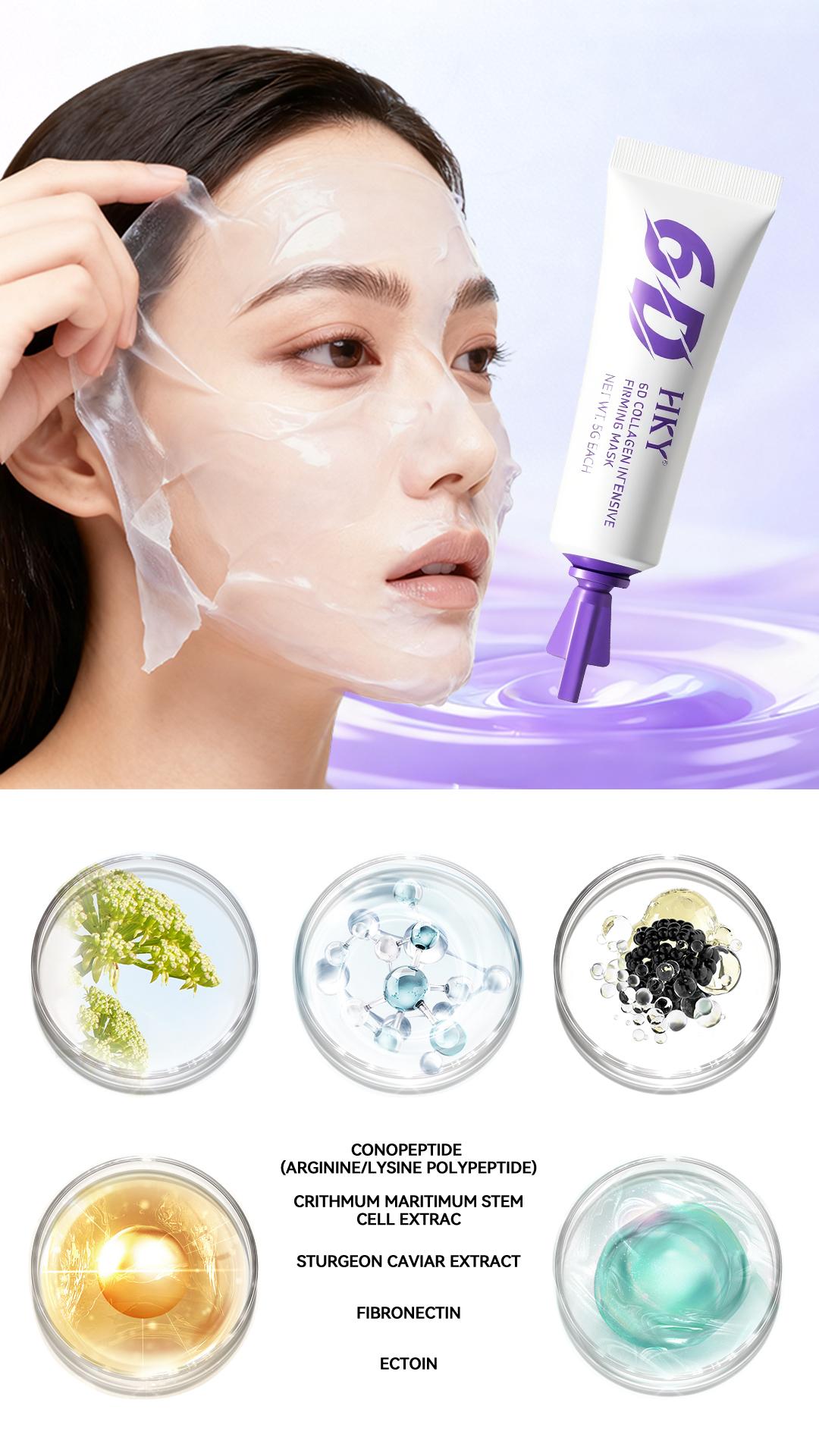 HKY 6D Collagen Wrapping Peel Off Face Mask, PDRN & Peptides Deep Hydrating Treatment for Glass Skin Glow. Anti-Aging Purple Firming Facial Skincare for Pore Refining & Wrinkle Care. Satisfying Peeling Moisture Pack, Premium Korean Beauty Formula (10 Pcs)