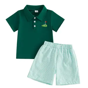 Toddler Baby Boy Golf Outfit Short Sleeve Golf Cart Polo T Shirts Top Shorts Set 2Pcs Golf Theme Summer Clothes