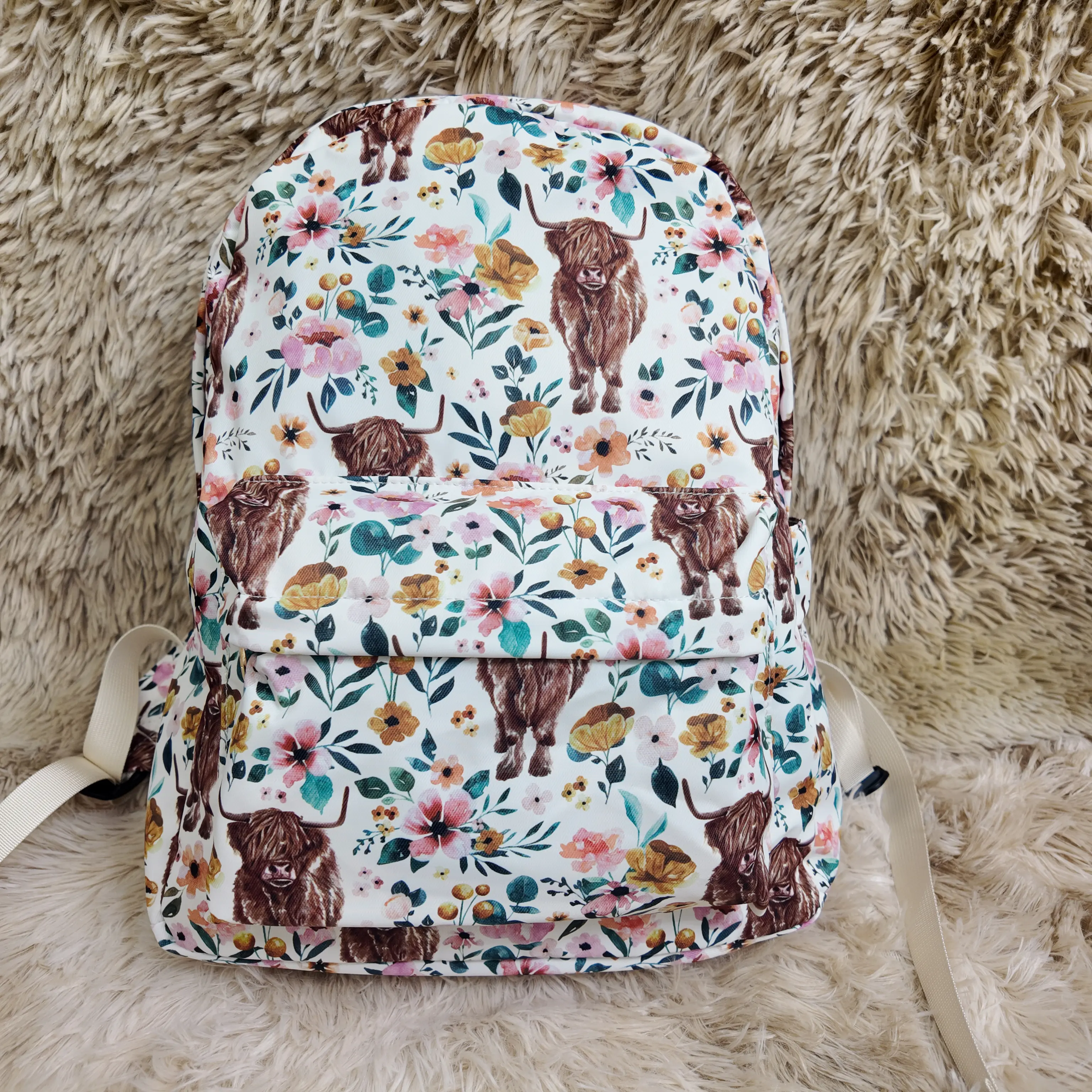 Highland cow floral printed western book bag kids girls backpack