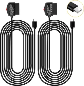 OBD Power Cable OBD2 Power Cable for Dash Camera 24 Hours Surveillance/Acc Mode with Switch Button, 16Pin OBDII Adapter Hardwire Charger 12-26V to 5V [Type-C Port / 2Pcs]