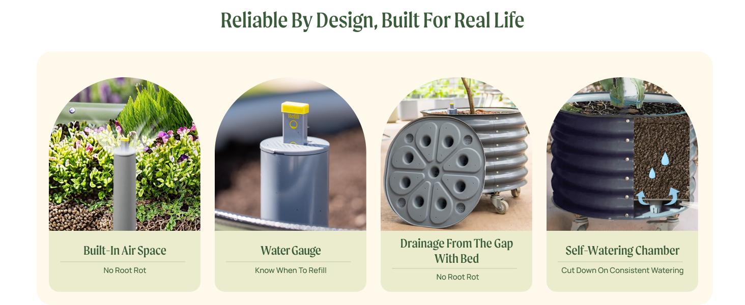 Vego Garden 30 Gallon Rolling Metal Citrus Tree Planter with Self-Watering System Round Planter Box for Porch Patio & Backyard Raised Garden Bed with Wheels for Growing Trees Tomatoes Vegetables and Flowers