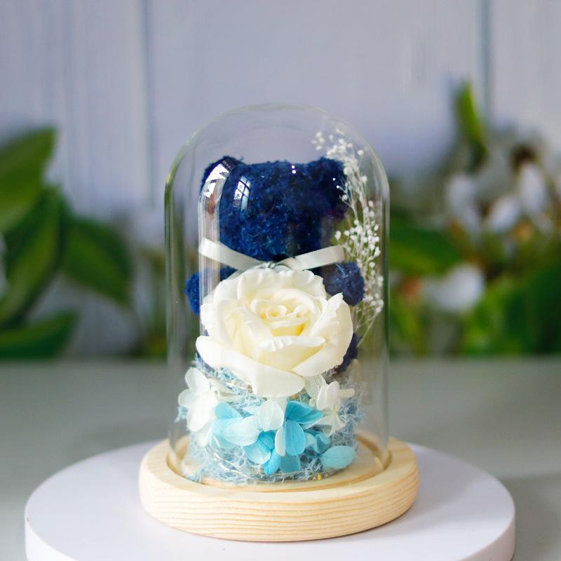 Valentine's Day Gift For Girlfriend Eternal Preserved Rose Flower Gift Box Teddy Bear Eternal Flower With Lights Gift For Women Home Decor