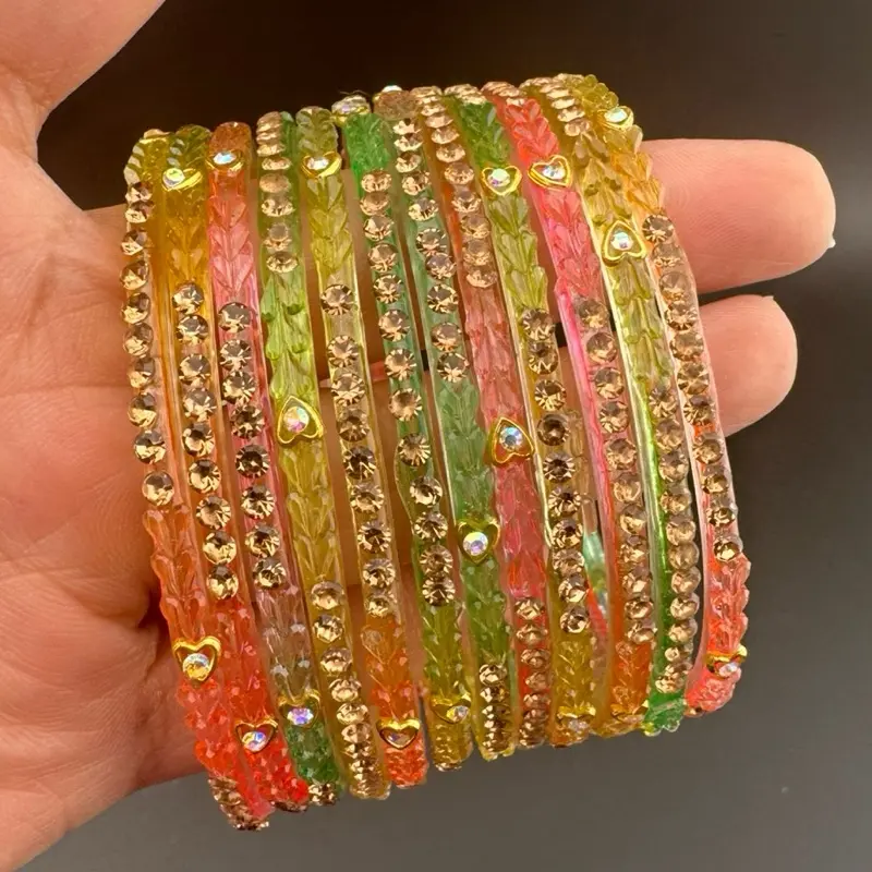 Premium Rhinestone & Heart Accent Choori Set -12 in one pack