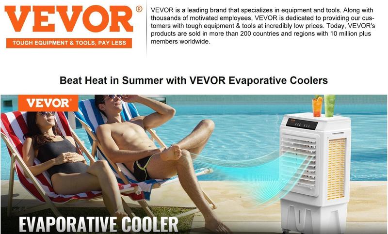 VEVOR Evaporative Air Cooler, 3100 CFM, 135° Oscillating Swamp Cooler with Adjustable 3 Speeds and 12 H Timer, 9 Gal Portable Air Cooler for 950 Sq.ft, Indoor/Outdoor Use