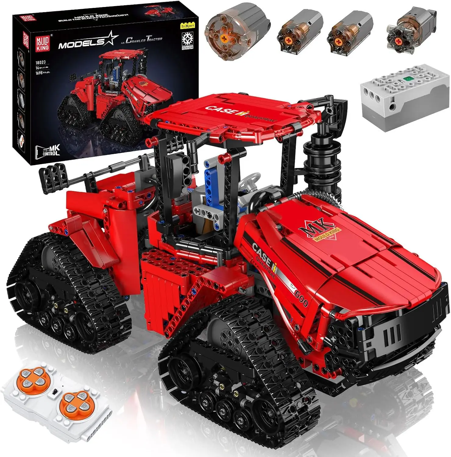 Mould King Red 4x4 Tracked Tractor Model Kits - 1698-Piece Sturdy Creative Building Set, Remote Control, Motor, Building Module Set for DIY Open Ended Play (Model 16922, Ages 8+)
