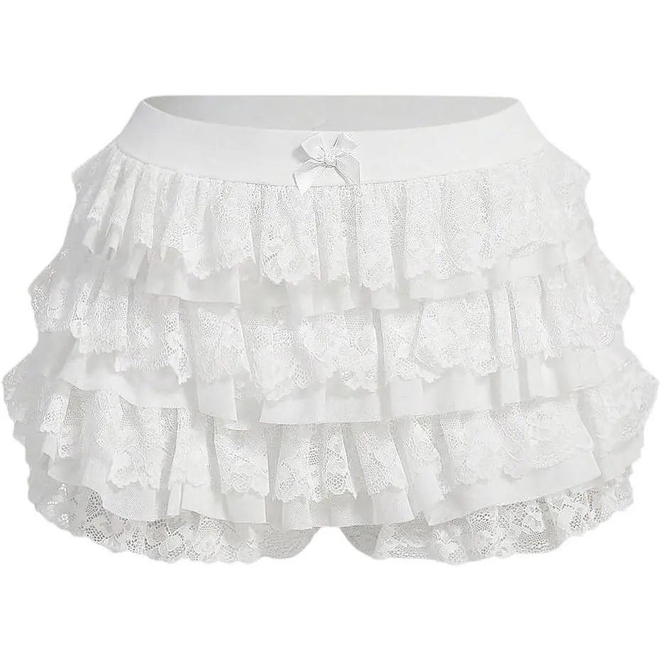 Women's Ruffle Shorts Y2k Lace Lolita Bloomers High Waist Elastic Waist Above The Knee Cute Summer Micro Boyshorts Womenswear Elegance Elegant HahZen SPORT