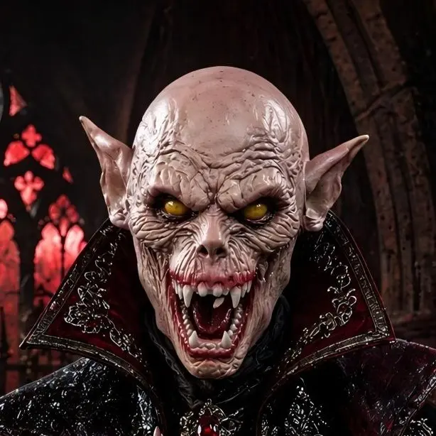 Gothic Hyper Realistic Scary Vampire Latex Mask, 1-Piece Full Head Monster Face Cover with Pointed Ears & Fangs, Comfortable Prop for Halloween Cosplay Events & Parties, Hyper Realistic Mask, Scary Vampire Mask