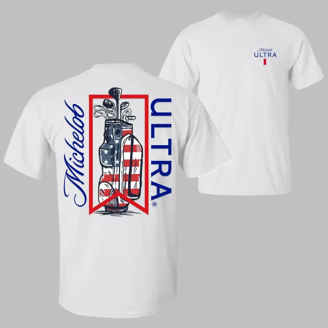 Michelob Ultra T-Shirt – American Flag Golf Bag Graphic, Perfect Gift for Golfers and Beer Lovers, Men's Cotton Tee