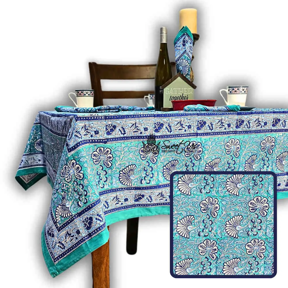 Samudra Flora Series Block Print Tablecloth