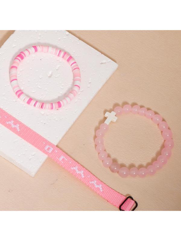 Beaded Bracelet With Cross Charm, Exquisite Jewelry For Birthday Gift, Stackable Bracelets