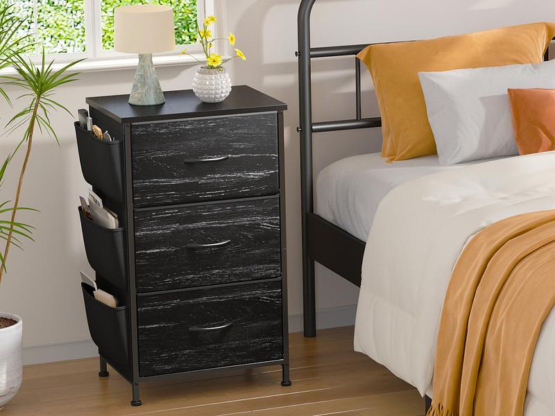 Homkdom Nightstand Sets of 1/2 With 3 Drawers,25.6 Inch Bedside Table with Side pocket & Wooden Top, Small Dresser for bedroom,Living Room,Entryway Homkdom Nightstand Sets of 1/2 With 3 Drawers,25.6 Inch Bedside Table with Side pocket & Wooden Top, Small Dresser for bedroom,Living Room,Entryway