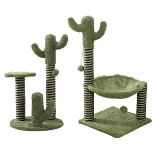 Multi-Level Green Cactus Cat Tree with Sisal Scratching Posts,Interactive Hanging Toys & Hammock - Multi-Cat Household Furniture Suitable for Kittens and Cats,Versatile Tree with Scratching Post With Wide Base,Indoor Cat Scratching Post With Ball