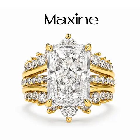 MAXINEJEWELRY 7.0ct Radiant Cut Bridal Engagement Ring Set,Tarnish Resistance 14K Gold Plated,Stackable Nesting Insert Wedding Band,Travel Friendly Daily Fine Jewelry