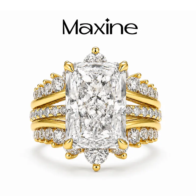 MAXINEJEWELRY 7.0ct Radiant Cut Bridal Engagement Ring Set,Tarnish Resistance 14K Gold Plated,Stackable Nesting Insert Wedding Band,Travel Friendly Daily Fine Jewelry