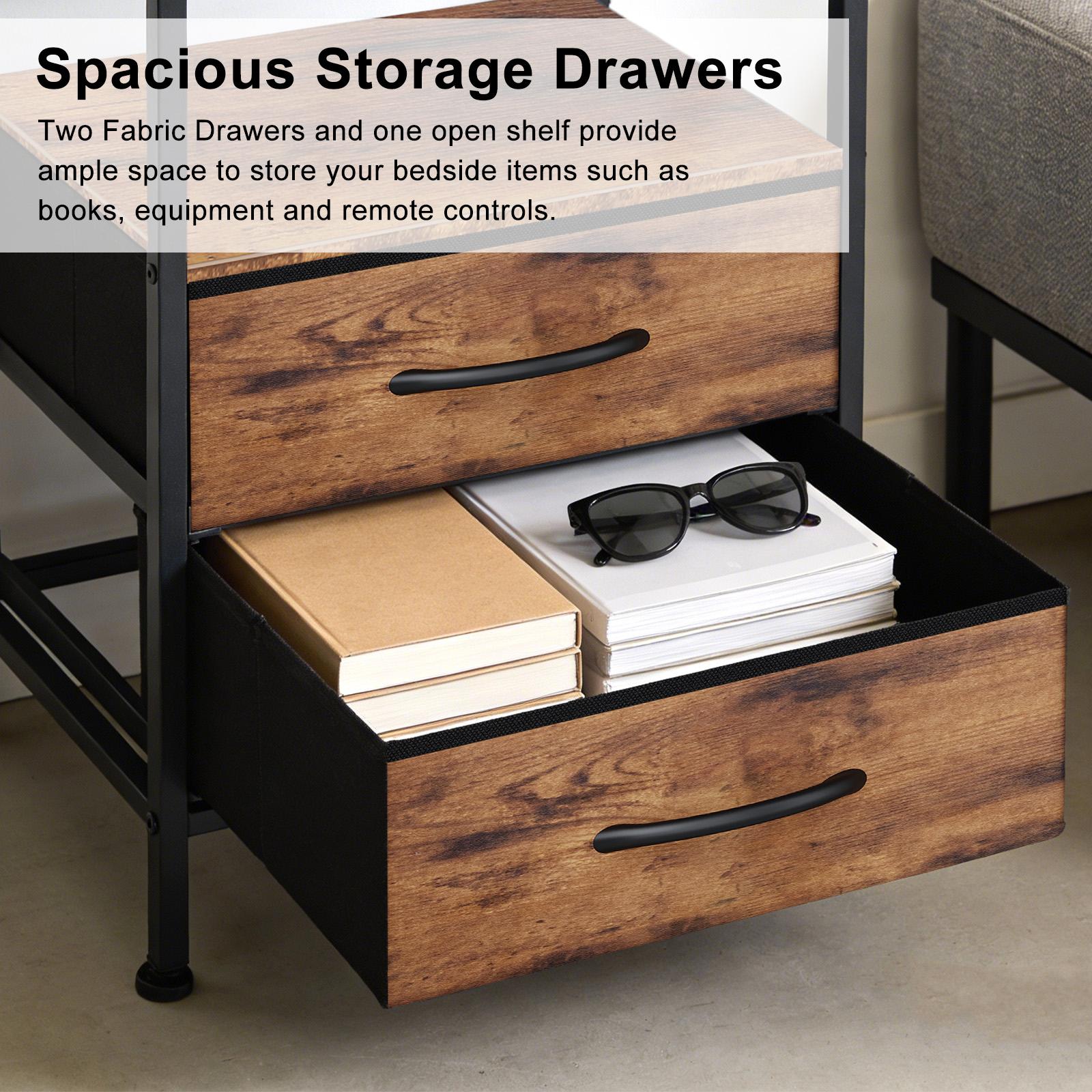 Fast Charging Bedside Table with 2 Fabric Drawers - Multi-Function Adjustable Storage Nightstand, 66 lb Load Capacity, Portable Side Table for Bedroom & Small Spaces