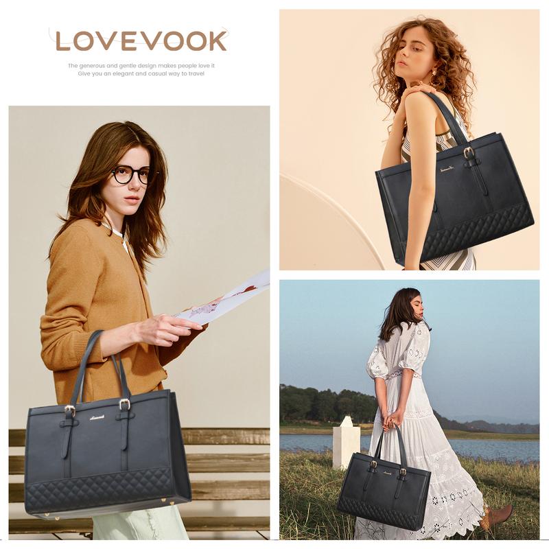【Valentine's Day Gift】LOVEVOOK Laptop Tote Bag with Clutch Purse, Canvas Computer Bag Office Briefcase, Casual Handbag for Travel, Crossbody for College, Teacher, School TikTokShopJumpstartSale
