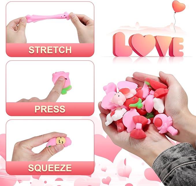 Valentine’s Day Mochi Squishy Toys 32 Pack – Random Kawaii Mini Squishies, Slow Rising Stress Relief Fidget Toys for Kids, Party Favors, Goodie Bags & Classroom Prizes