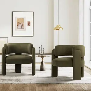 Aura Living Modern Velvet Accent Chair Plush Olive Green Lounge Chair for Living Room Comfortable & Stylish Design