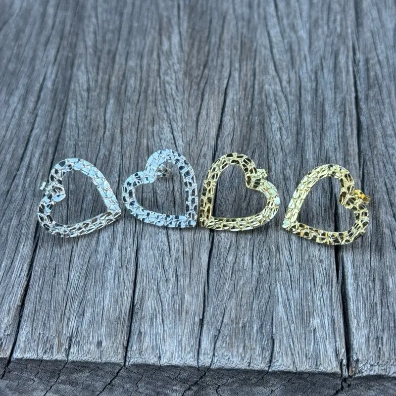 925 Silver Heart Nugget Earrings