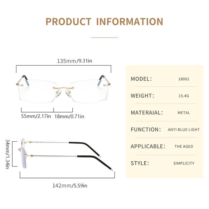 Rimless Reading Glasses - HD Anti-Blue Light Photochromic Lenses, Frameless Readers for Men & Women, Lightweight, Transition Clear to Dark in Sunlight